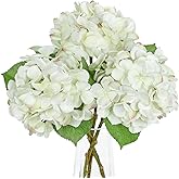 White Artificial Hydrangea Flowers 18.8 Inch Long with 6 Inch Full Realistic Bloom Lifelike Silk Faux Hydrangea Stems for Wedding Bouquet, Table Centerpieces, Party Decor, Home Indoor Decoration