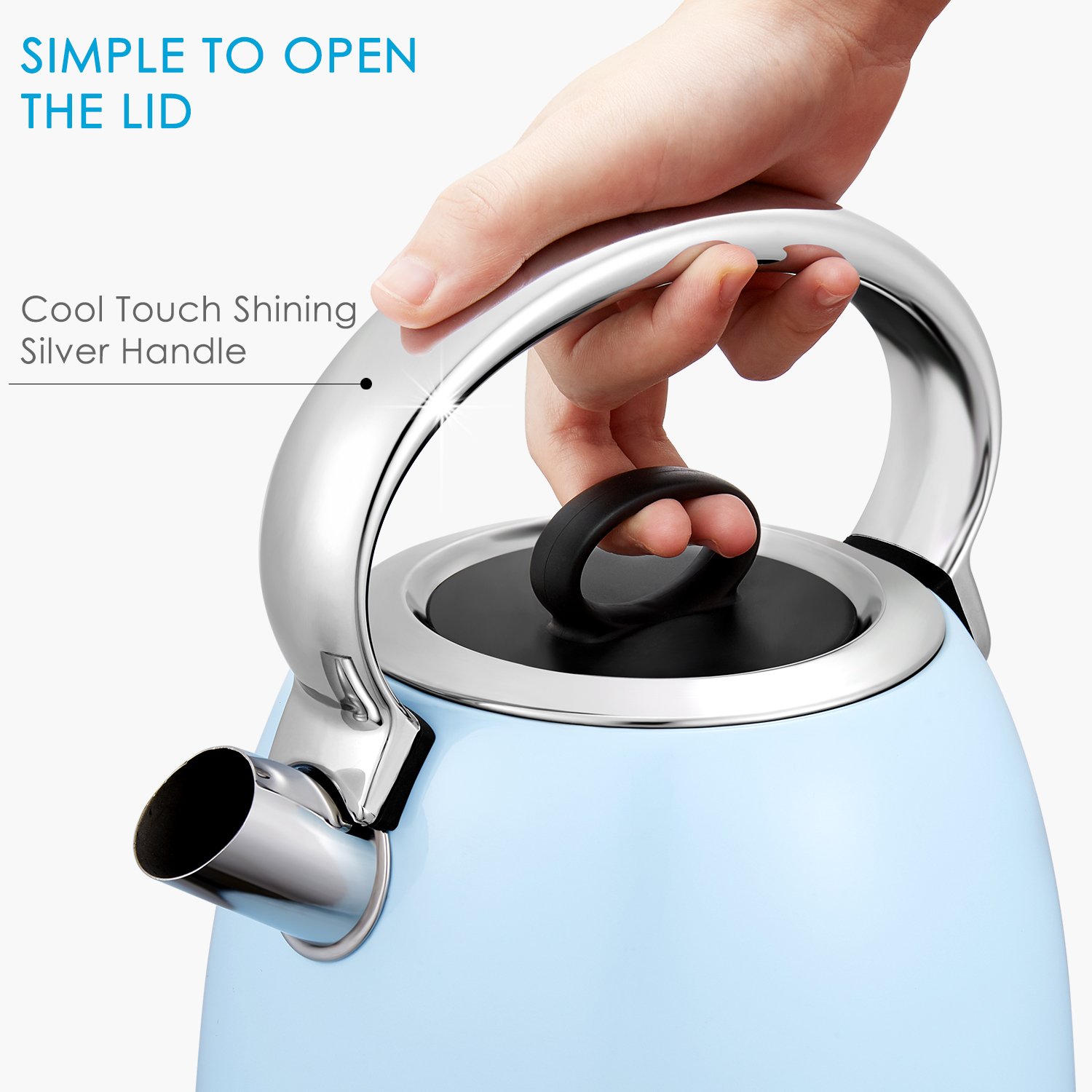 Electric Kettle, Aicok 3000W Fast Boil Tea Kettle, 1.7L Retro Dome Jug Kettle with Auto Off and Boil Dry Protection, 304 Stainless Steel Water Boiler with Anti-Fading PowderBlue Coating