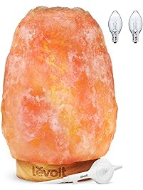Levoit Himalayan Large Salt Rock Lamp, Pink Crystal Hand Carved Hymalain Lamps with Real Rubber Wood Base, Dimmable Touch Switch, Holiday Gift (UL-Listed, 2 Extra Original Bulbs Included)
