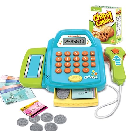 LVPY Kaufladen Set Kasse, Kaufladen Kinder mit Kasse Scanner Spiel Spielzeug Zubehör für Kaufladen Supermarkt für Kinder, Grü