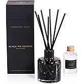 Zodax Apothecary Guild Opal Glass Reed Diffuser - Home Decor Ideal for Living Room, Office, Shelf, and Bathroom - Gift Box Packaging Included - Black Fig Vetiver Scent - 4 Oz.