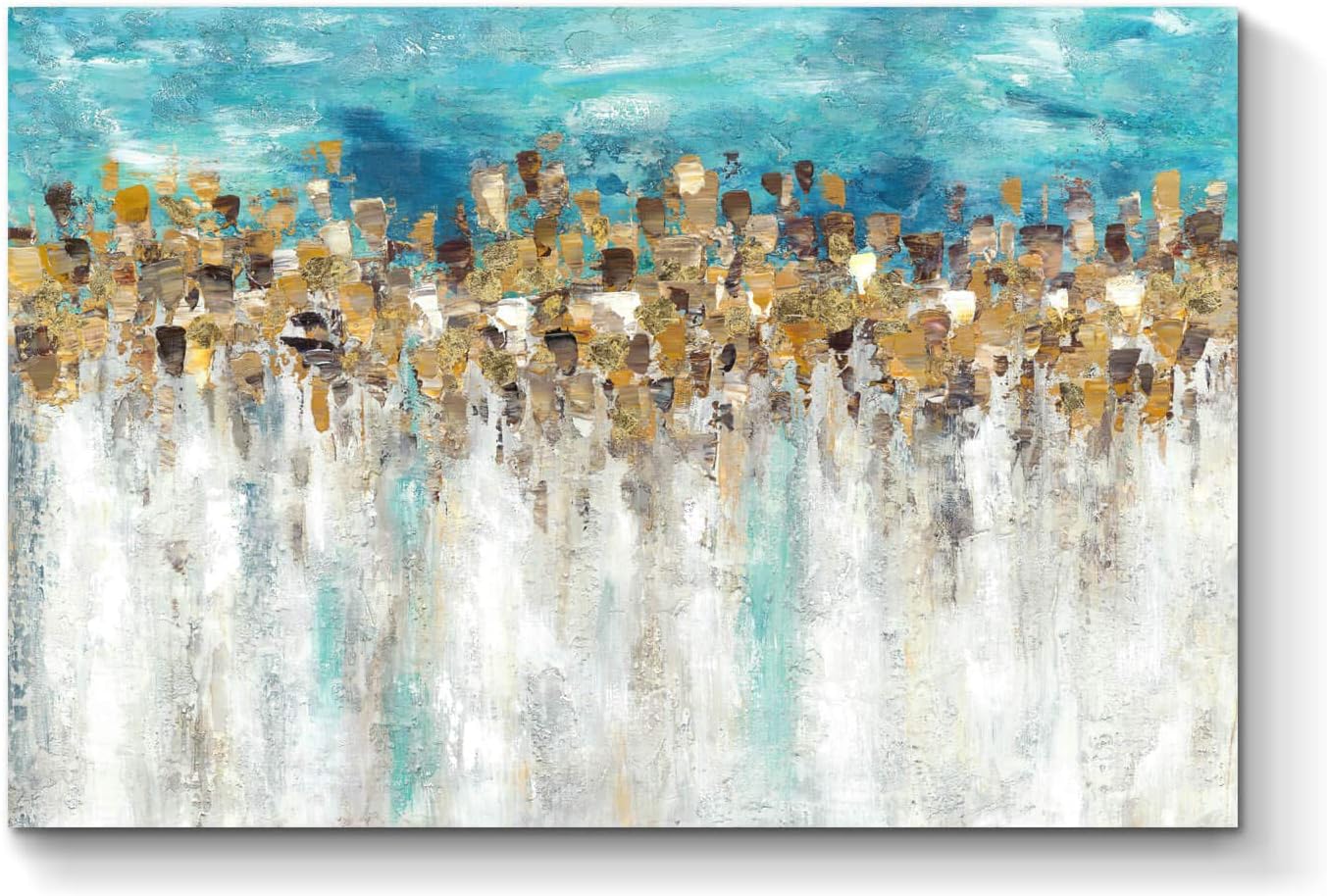 Paintings - TAR TAR STUDIO Abstract Wall Art Modern Painting: Blue & White Picture Artwork on Canvas for Living Room (45''W x 30''H, Multiple Sizes)