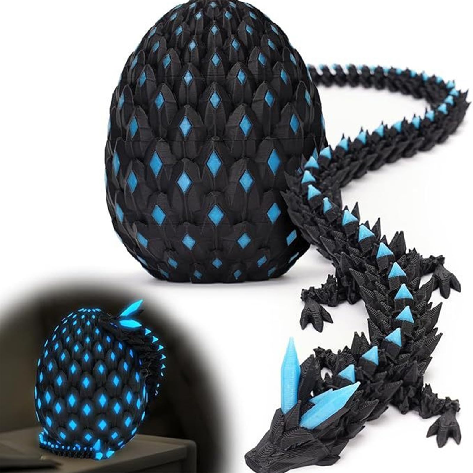 3D Printed Large Glow Dragon with Dragon Egg, 10.63in 3D Printed Animals, Articulated Toy, Sensory Animals Toy for Stress Relief, Funny Dragon Toy for Home and Office Decoration