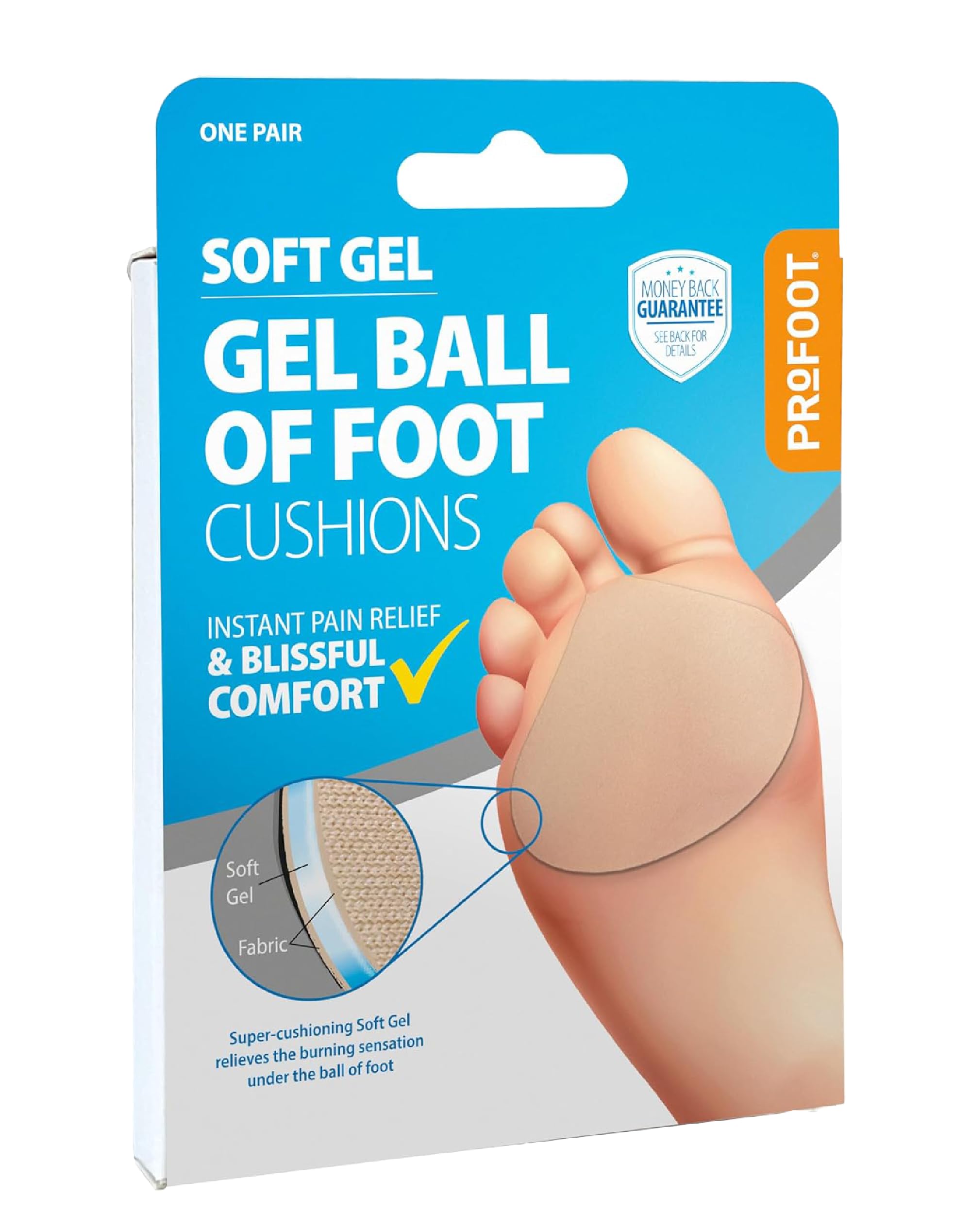 Profoot Soft Gel Ball of Foot Cushions - Instant Pain Relief - Absorbs Shock, Reduces Friction & Redistributes Pressure - Ideal for Metatarsalgia and Morton's Neuroma