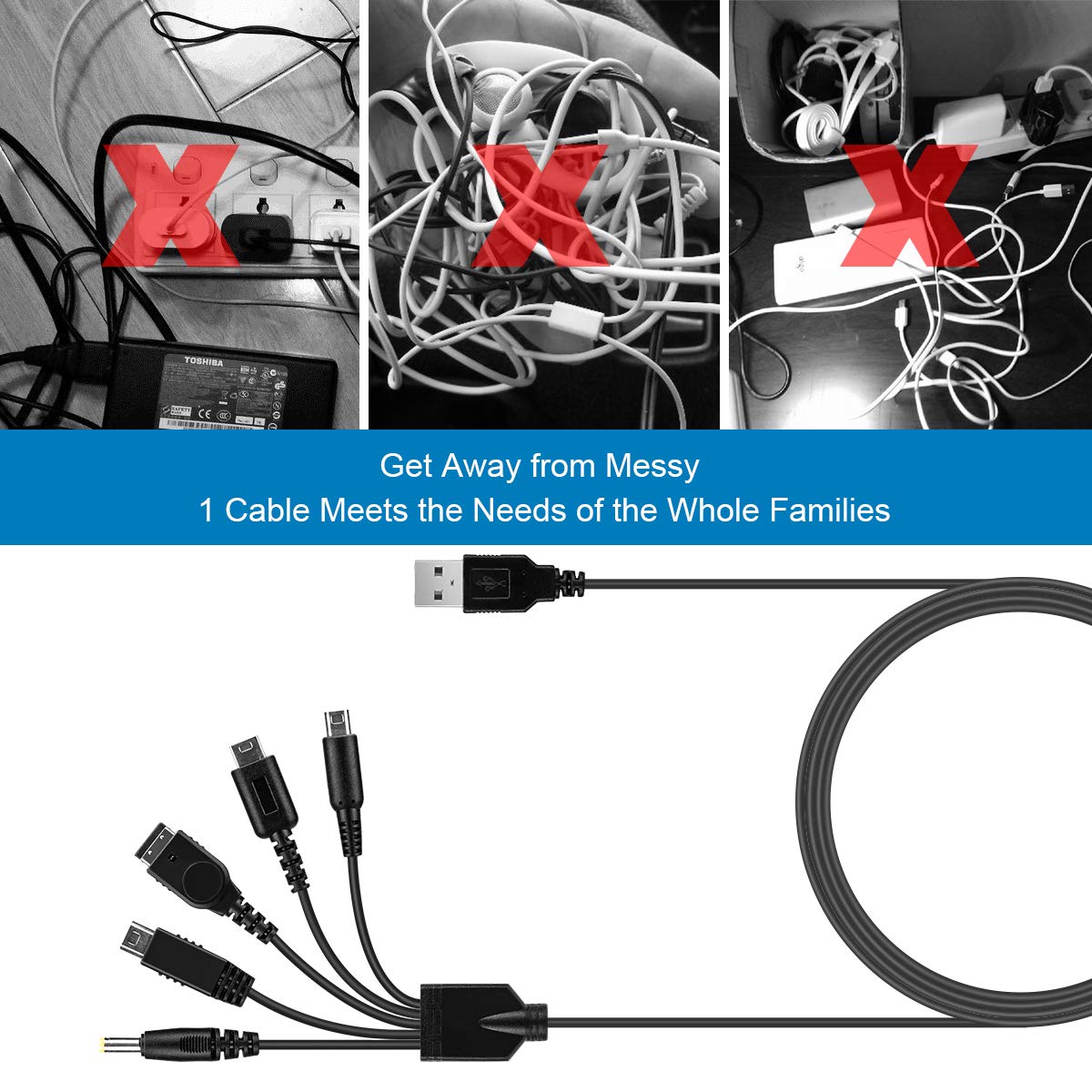 SNCE TREND 5 in 1 Multi-Function USB Charger Cable Compatible for DS Lite Dsi 3DS Wiiu PSP Game Boy Advance SP 1000 2000 3000: Video Games