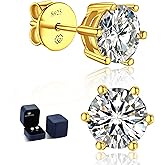 MomentWish 14K Gold Plated Stud Earrings, Birthday Gifts for Women, 1-2 Carat Moissanite Earrings, Lab Created Diamond Earring, Yellow/Rose Gold Plated 925 Sterling Silver Earring Jewelry Women Men