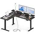 AODK Electric L Shaped Standing Desk with Monitor Stand, 59 Inch Height Adjustable Corner Desk with Power Outlets, Large Sit Stand Table, Reversible Computer Desk for Home, Office, Black
