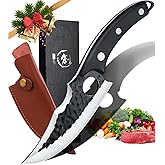 Huusk Japan Knife Upgraded Version, Fillet Caveman Viking Knives Handmade Butcher Boning Knife for Meat Cutting Kitchen Knife with Sheath for Home or Camping Outdoor, Gift for Fathers