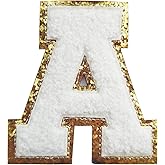 3Pcs Letter Patches Varsity Glitters Chenille,SPRT Iron on White Letter Patch,Alphabet Cloth Patch for Team Costume Decoration 3.1in Height A(3 Pieces)
