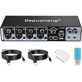 Depusheng USB Audio Interface with ASIO Drivers, 24Bit 192Khz, Phantom Power +48v, Low Latency for Home Studio Recording, PC/MAC Compatible (4 CHANNEL)