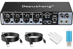 Depusheng USB Audio Interface with ASIO Drivers, 24Bit 192Khz, Phantom Power +48v, Low Latency for Home Studio Recording, PC/