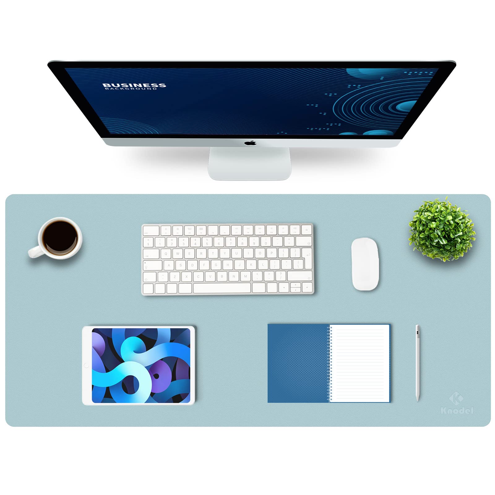 Photo 1 of K KNODEL Large Office Leather Desk Mat, Mouse and Keyboard Pad, Computer and Laptop Mat, Desktop Protector and Cover, Writing Pad and Blotter (35.4"x17", Light Blue)