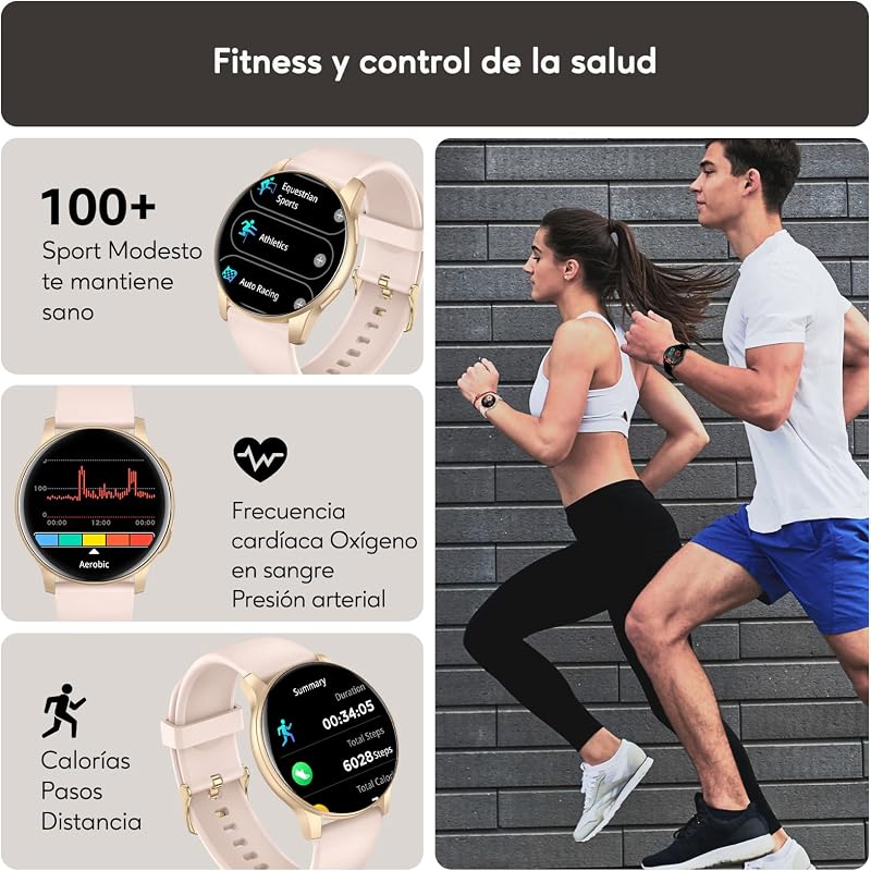 Reloj Inteligente Hombre Mujer con Llamadas Bluetooth, Smartwatch Esfera Redonda 1,38" con 147+ Modos Deportivos, Pulsómetro, IP68 Impermeable, Compatible con Android iOS