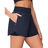 Altheanray Running Shorts for Women High Waisted Athletic Shorts Gym 2 in 1 Workout Shorts Women with Zipper Pockets