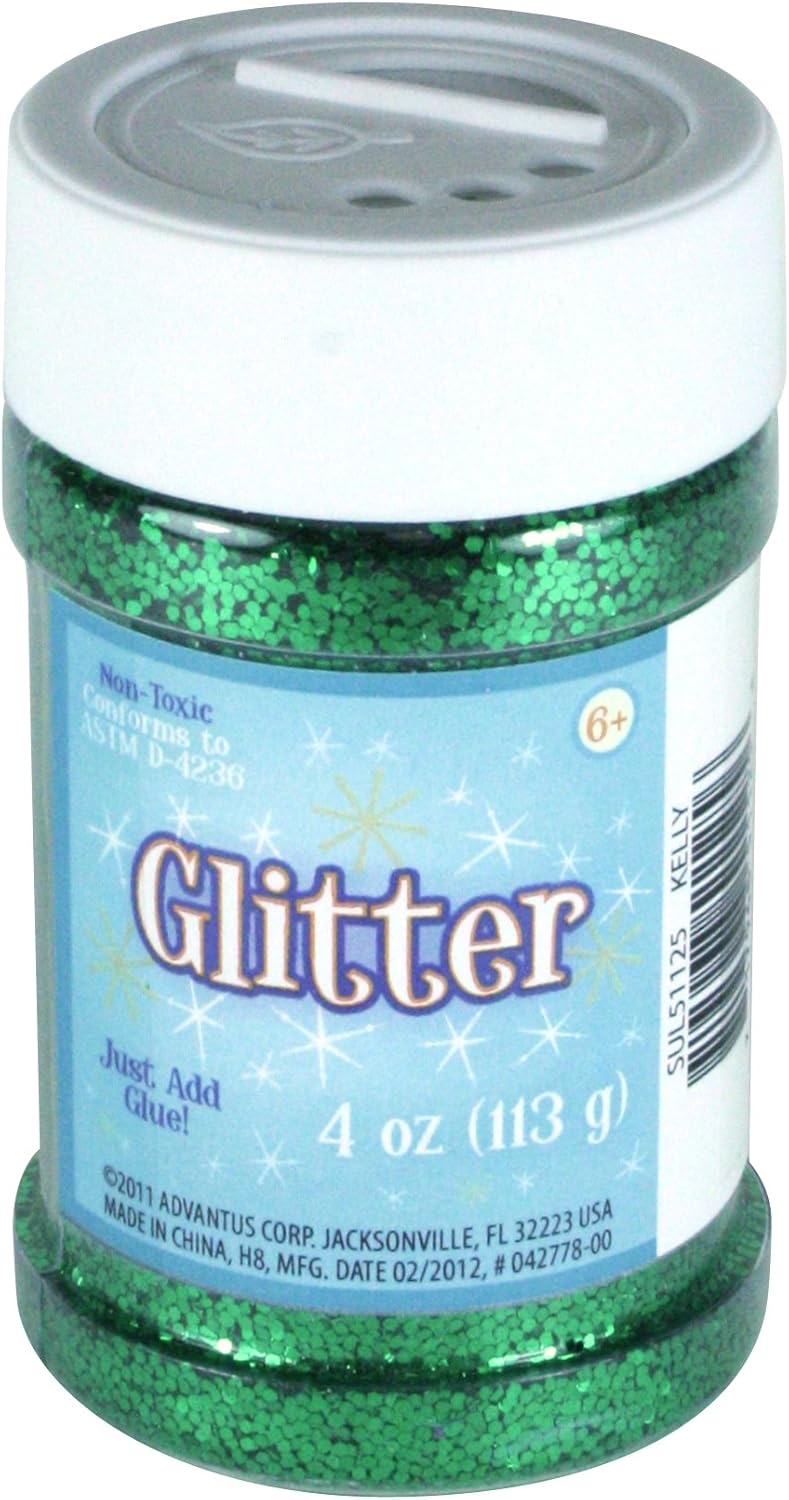 Sulyn Kelly Green Glitter Jar, 4 ounces, Non-Toxic, Reusable Jar with Easy to Use Shaker Top, Multiple Slot Openings for Easy Dispensing and Mess Reduction, Green Glitter, SUL51125