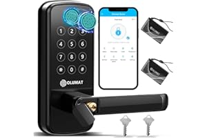 OLUMAT Smart Lock with Handle: Wi-Fi Keyless Entry Door Lock - Smart Locks for Front Door - Biometric Fingerprint Door Lock - Smart Door Lock with Keypad - Garage Door with App Control - Auto Lock