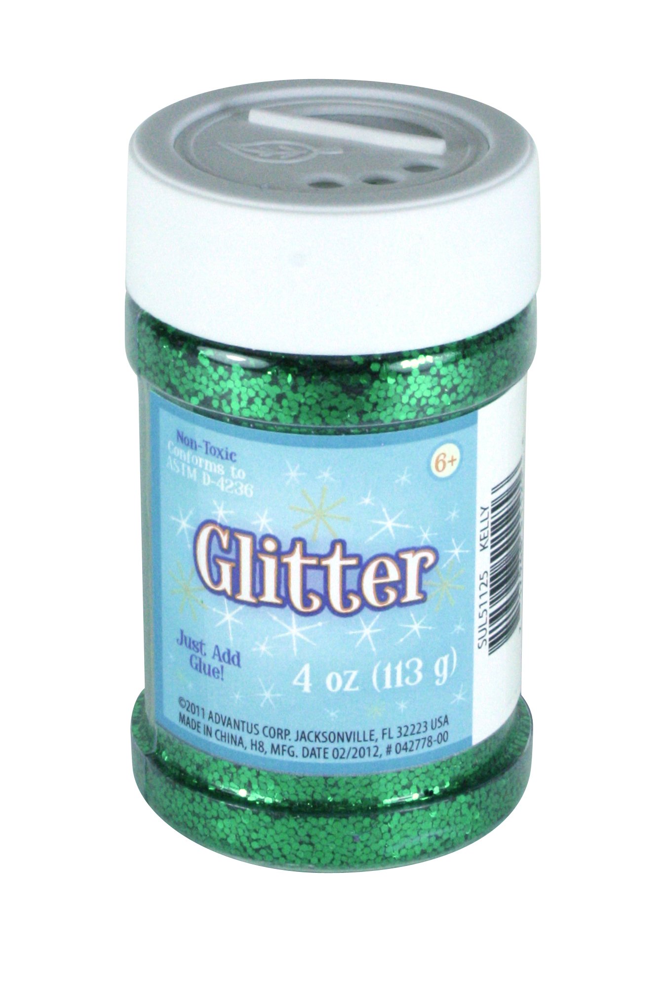 Advantus Sulyn Kelly Green Glitter Jar, 4 Ounces, Non-Toxic, Reusable Jar with Easy to Use Shaker Top, Multiple Slot Openings for Easy Dispensing and Mess Reduction, Green Glitter, SUL51125,SUL4OZ-51125