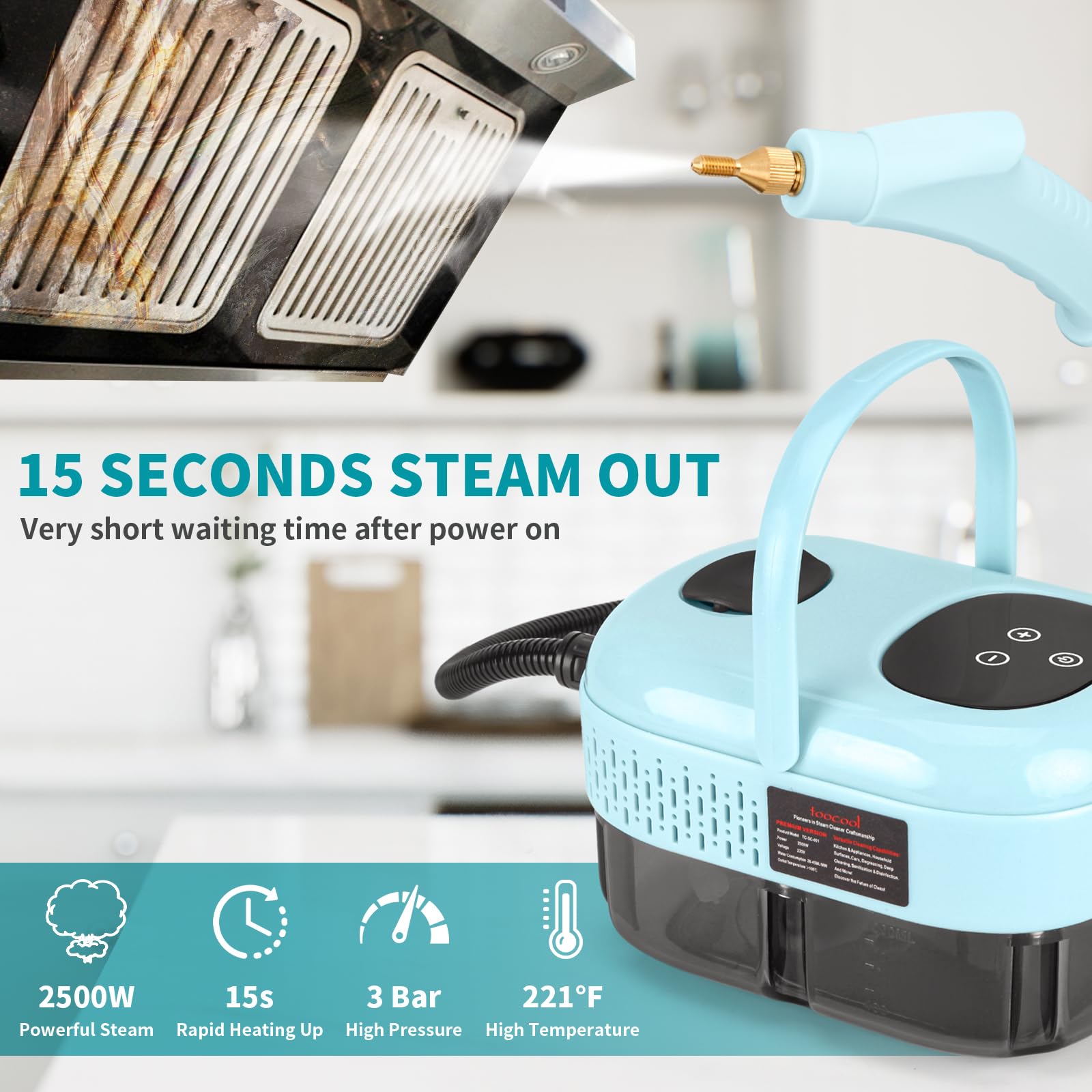 Steam Cleaner,2500W Pressurized Multipurpose Steamer with 3 Brush Heads & 6-Gears Adjustable,1500ML Handheld Portable Steam Cleaner for Home,Window,Floor, Kitchen,Grout(Rectangle)