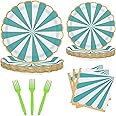 UVTQSSP 96PCS Party Plates, Green Paper Plates and Napkins, Disposable Tableware Set, Party Supplies for Kids Birthday Wedding Baby Shower Picnic, Serve for 24 Guests, Green and White