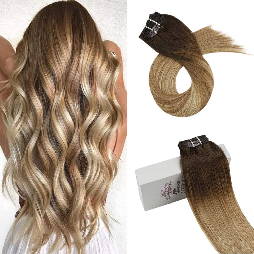 Moresoo Hair Extensions Clip In Human Hair 16 Inch Balayage Clip In Natural Hair Extensions Color 4 Brown Ombre To 6 Highlights With 24 Blonde Brazilian Real Hair 100g 7pcs Amazon Co Uk Beauty