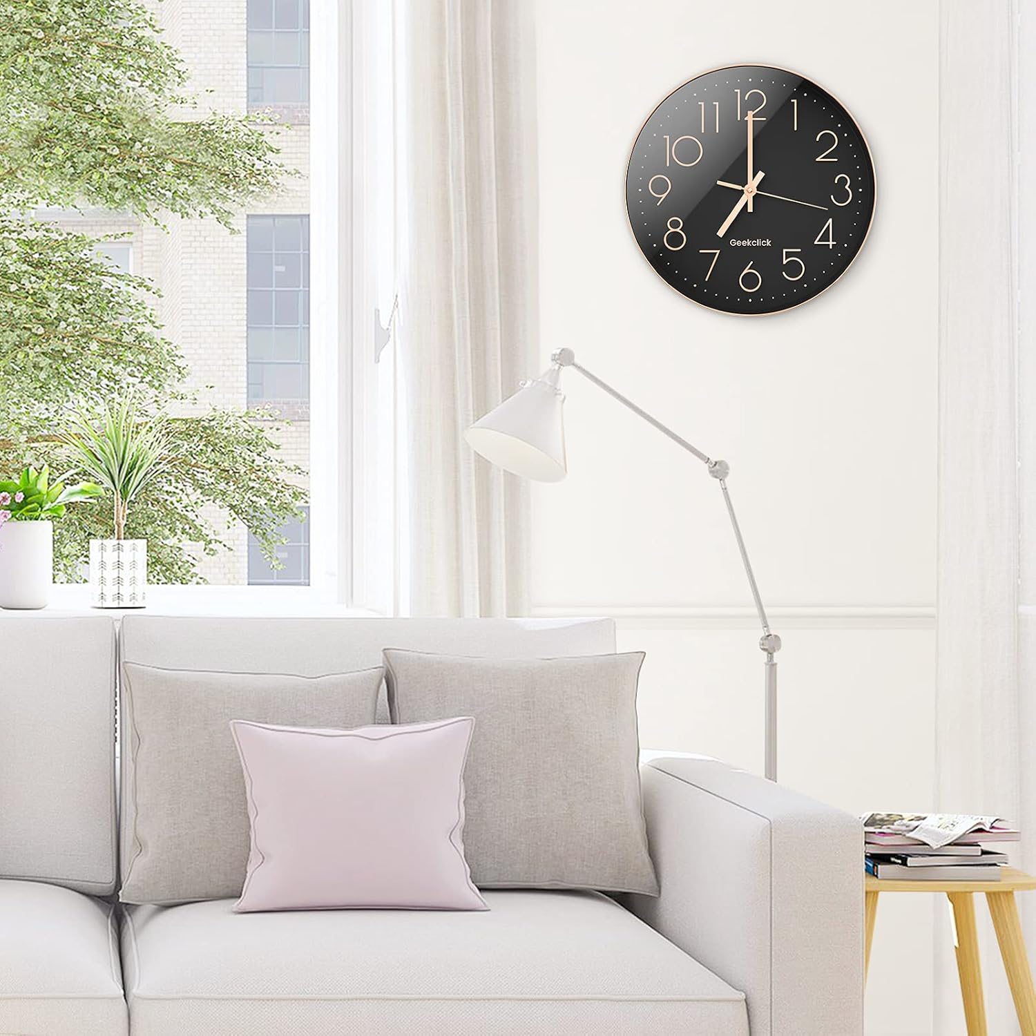 Geekclick 12" Wall Clock [Battery Included], Silent & Large Wall Clocks for Living Room/Office/Home/Kitchen Decor, Modern Style & Easy to Read - Rose Gold &Black: Kitchen & Dining