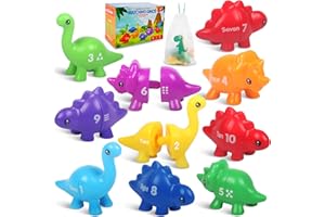 YEAHBOF Numbers Matching Game 10 Pcs,123 Counting Dinosaur Toy Montessori Learning Toys for 12 Months Toddlers Kids Ages 1 2 3 4 5 Years Old, Mathematics Educational Preschool Fine Motor Skill Dinosaur Set