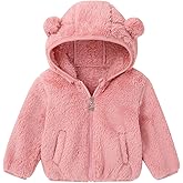 Adarl Baby Toddler Boys Girls Fleece Jacket with Hood Zip Up Cute Bear Coats for Infant Boys Girls Fuzzy Jacket with Ear 1-5T