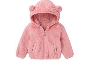 Adarl Baby Toddler Boys Girls Fleece Jacket with Hood Zip Up Cute Bear Coats for Infant Boys Girls Fuzzy Jacket with Ear 1-5T
