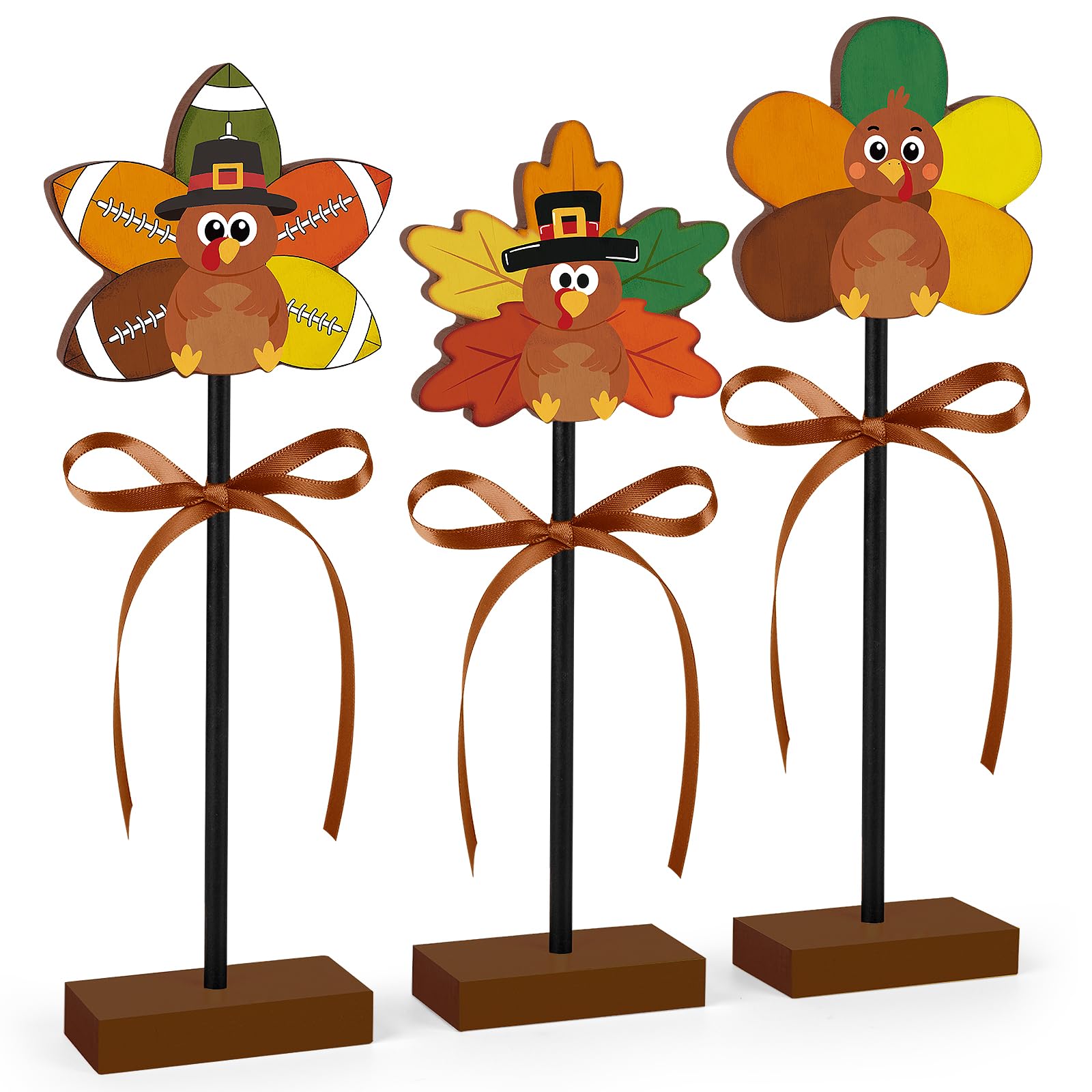 View 1 of 3 Pcs Thanksgiving Tiered Tray Decor Wooden Turkey Thanksgiving Table Decorations Indoor Fall Sign for Home Party Decor (Turkey Retro)