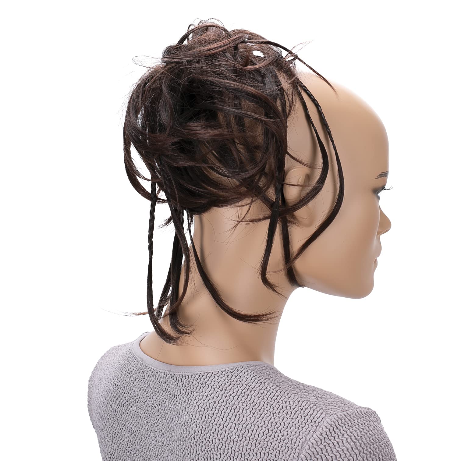 Photo 1 of CAISHA Jumbo Scrunchie Braided Updo Wavy Messy Bun Hairpiece Dark Brown G7D