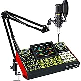 G9 Podcast Equipment Bundle with 3.5mm Condenser Microphone for Pc/Phone Live Streaming Singing Gaming, Podcast Microphone Bundle with Live Sound Board Audio Mixer,Voice Changer, Denoise,DJ Sets