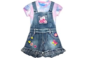 Peacolate Summer Little&Big Girls 2pcs Clothing Sets Short Sleeve T-Shirt and Denim Suspenders Shorts