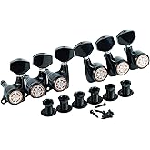 Guyker 6Pcs Guitar Locking Tuners (3L + 3R Handed) - 1:18 Ratio Lock String Tuning Key Pegs Machine Heads with Hexagonal Handle Replacement for LP SG Style Electric, Folk or Acoustic Guitars- Black