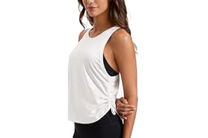 CRZ YOGA Pima Cotton Women Racerback Sleeveless Workout Tops Crew Neck Ruched Side Tanks Athletic Casual Loose Shirts