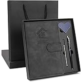 Ciyanwcx Leather Notebook Gift Set - A5 Hardcover Journal with Pen & 6 Heart Bookmarks, Gift Box + Bag (Black)