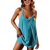 GTLIAE Summer Dress for Women 2026 Hot Shot Mini Romper Dresses Athletic Spaghetti Strap Tennis Dress Built in Shorts