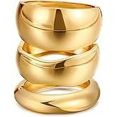 Chunky Gold Bangle Bracelets for Women, Dainty 14k Gold Plated Big Stackable Bangles Set, Trendy Statement Cuff Bracelet Stack Fashion Jewelry Christmas Gifts