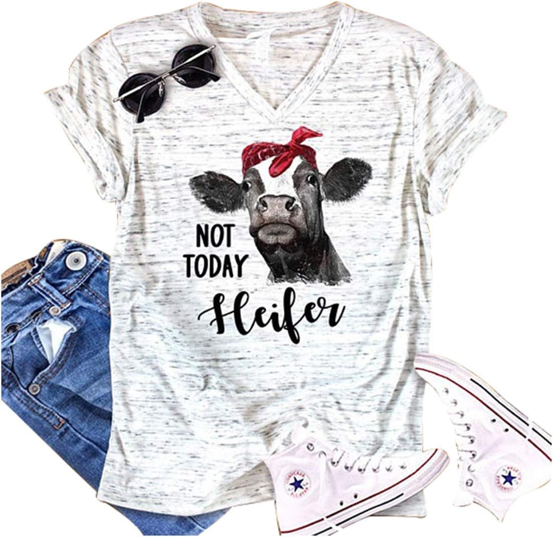 Womens Not Today Heifer Tshirts Farm Cow Graphic Tees Short Sleeve Casual Country Tops