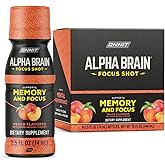 ONNIT Alpha Brain Focus Shot, Peach Flavor, Nootropic Dietary Supplement Drink That Supports Energy, Focus, and Mood, IGEN™ Non-GMO Tested, 2.5 fl oz, 6 Count