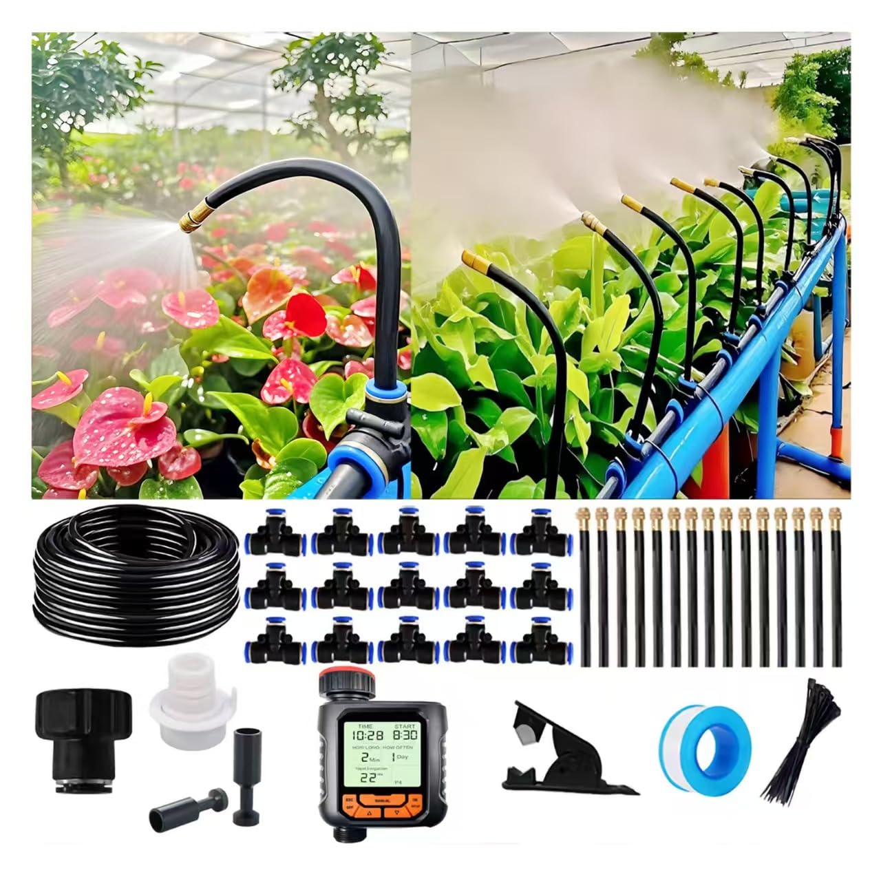 Photo 1 of ??Drip Irrigation Kit Automatic Watering System for Potted Plants, 360 Degree Adjustable Copper Micro Sprinklers, Quick Connect Tubing Fittings for Garden, Lawn, Patio, Balcony(Timer ?)