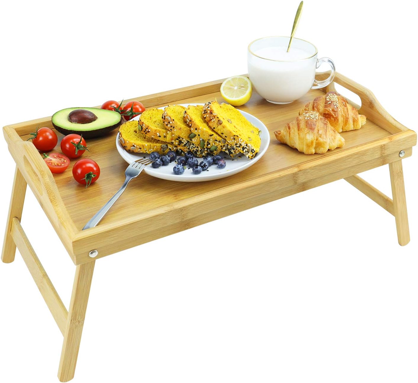Bamboo Breakfast Trays, Bed Tray with Folding Legs Foldable