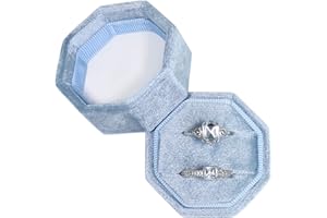 Vicoter Velvet Ring Box, Ring Box 2 Slots Ring Gift Box Double Slots Octagon Ring Display Holder Case for Proposal Engagement Wedding Ceremony (Periwinkle Blue)