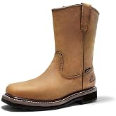 NORTIV 8 Steel Toe Cowboy Boots for Men | Waterproof Pull on Wellington Western Cowboy Boots for Men with Full-grain Leather for Construction Farming Bronco Stormrider