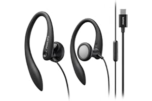 Philips Wired Ear Hook with Microphone, Secure Fit Over-Ear Sport Earbuds, Deep Bass 15mm Drivers, in-Line Controls, Plug-and