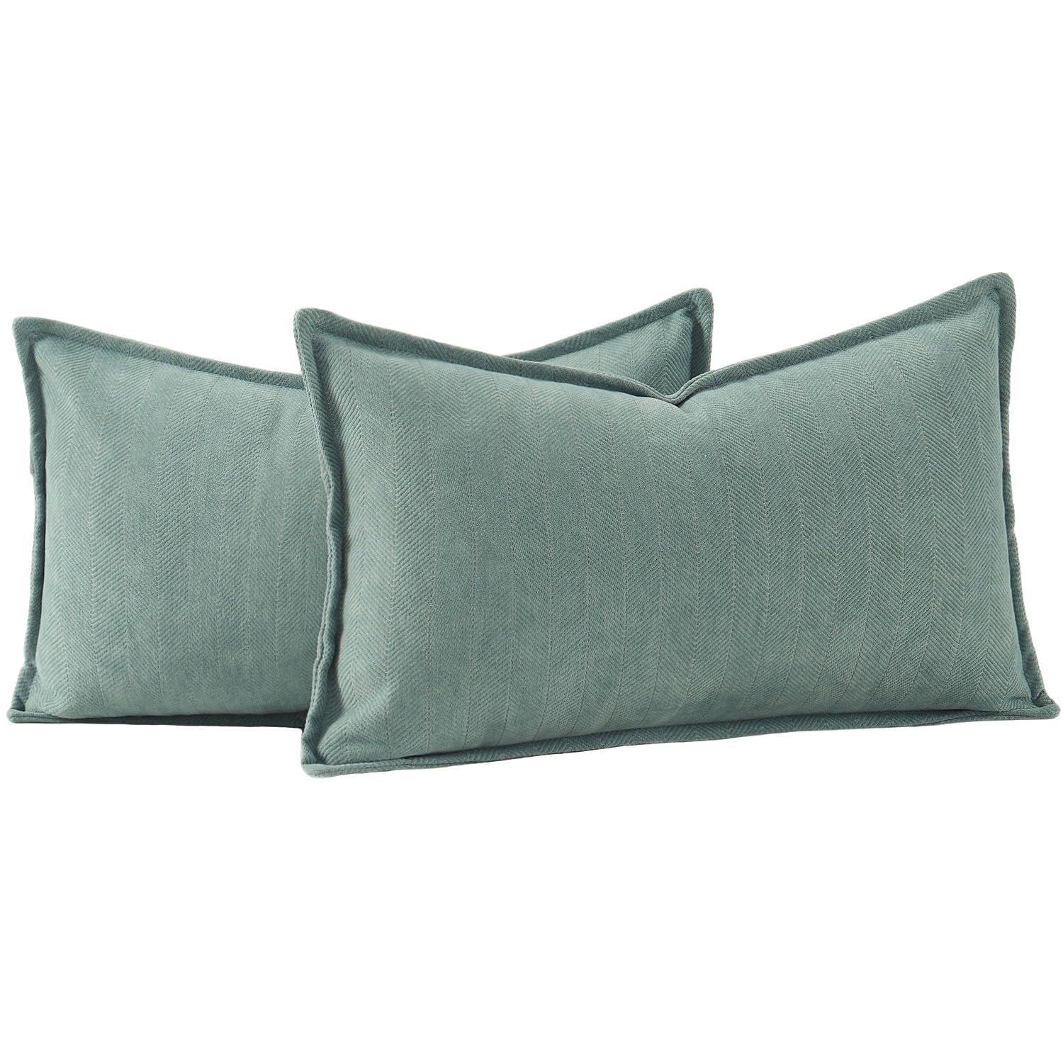 Madizz Textured Chenille Cushion Covers Set of 2 Super Soft Decorative Throw Pillow Covers Boho Pillowcases Modern Home Decor for Sofa Bedroom 12x20 inch, 30x50 cm, Greyish Blue — image 1