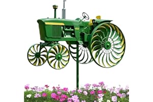 Green Tractor Windmill Stake,Garden Wind Spinners, Rotating Design for Yard & Patio, Outdoor Ornament Decor Gift for Family &