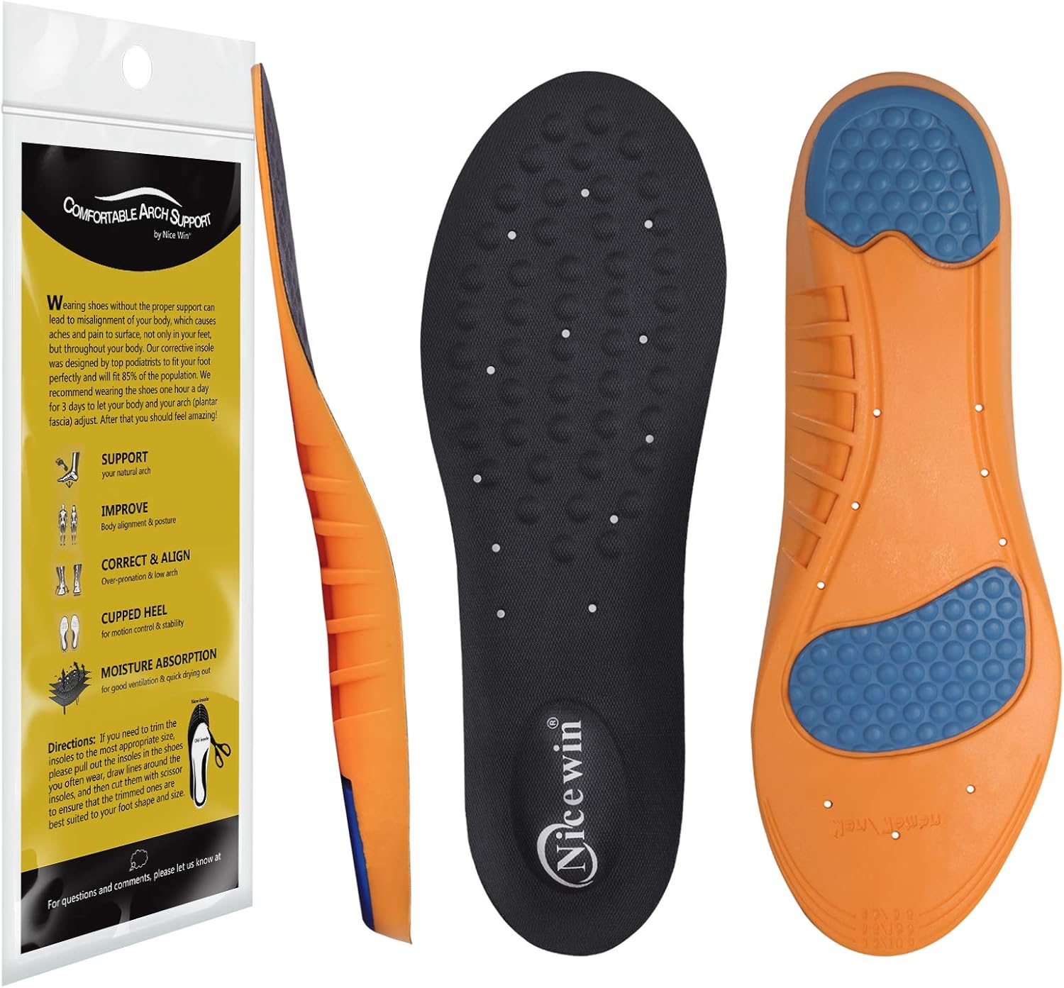 Plantar Fasciitis Insoles for Men Women with Enhanced Arch