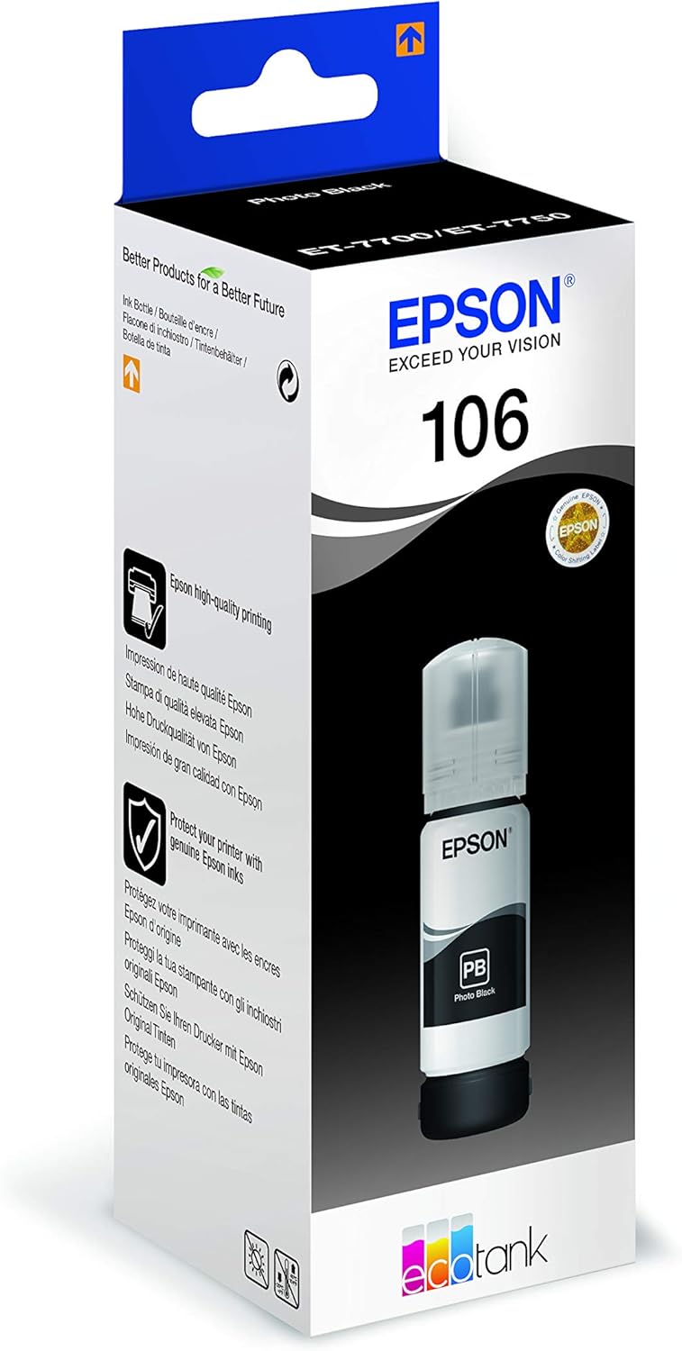 Epson EcoTank 106 Genuine Ink Bottle, Black, Standard