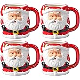 EBOOT 4 Set Santa Claus Coffee Mugs 12 Oz Ceramic Christmas Cups Hand-Painted 3D Christmas Santa Mugs For Xmas Winter Holiday Party Family Friends Colleague Gifts