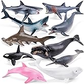 THINKBAY 10PCS 5-6" Sea Animal Toys for Toddlers, Bath Ocean Animal Whale Shark Figurines Toys for Kids, Cake Toppers Birthday Party Favors & Gifts for Boys & Girls